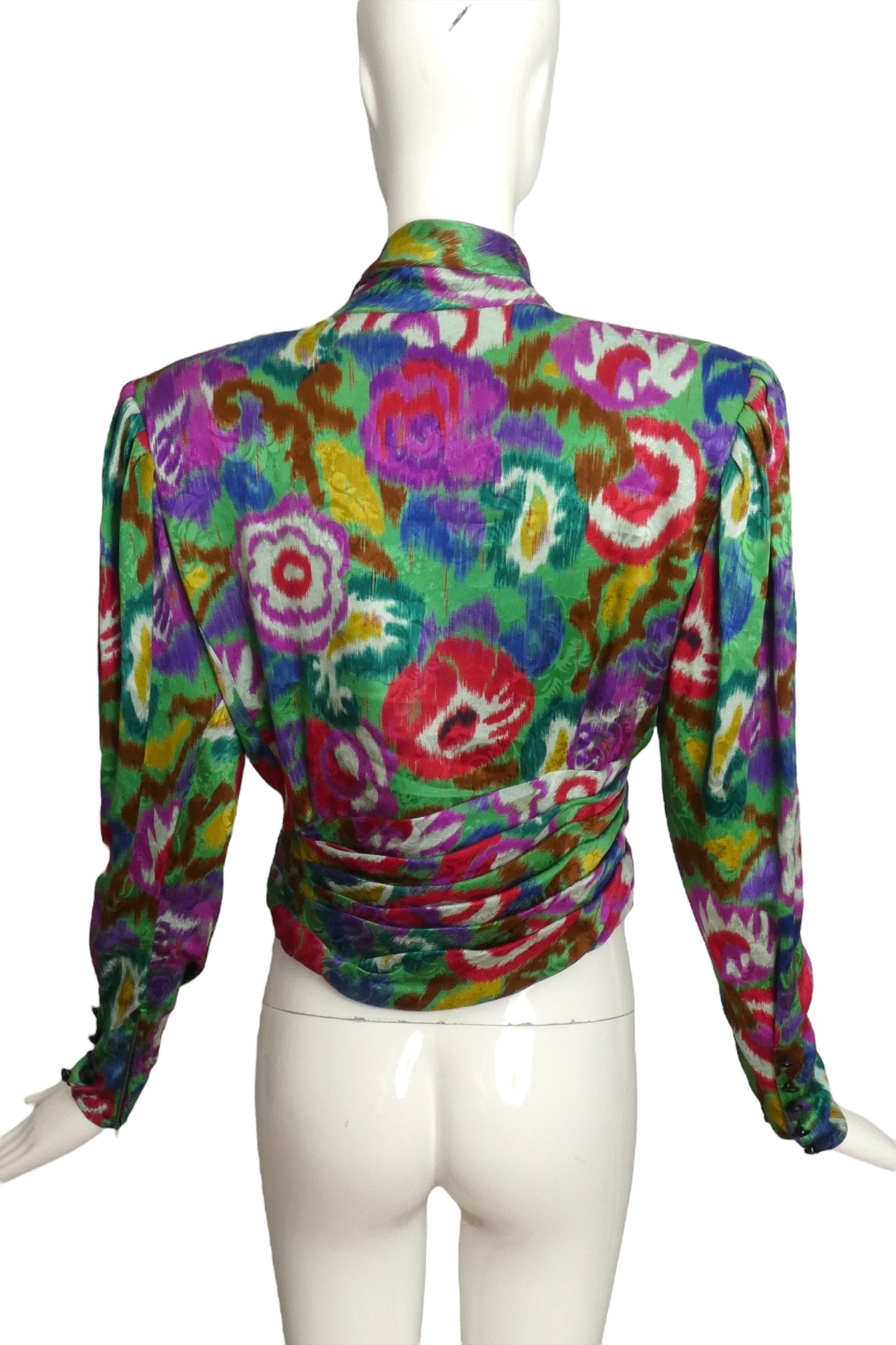 EMANUEL UNGARO- 1980s Floral Print Silk Blouse, Size 10