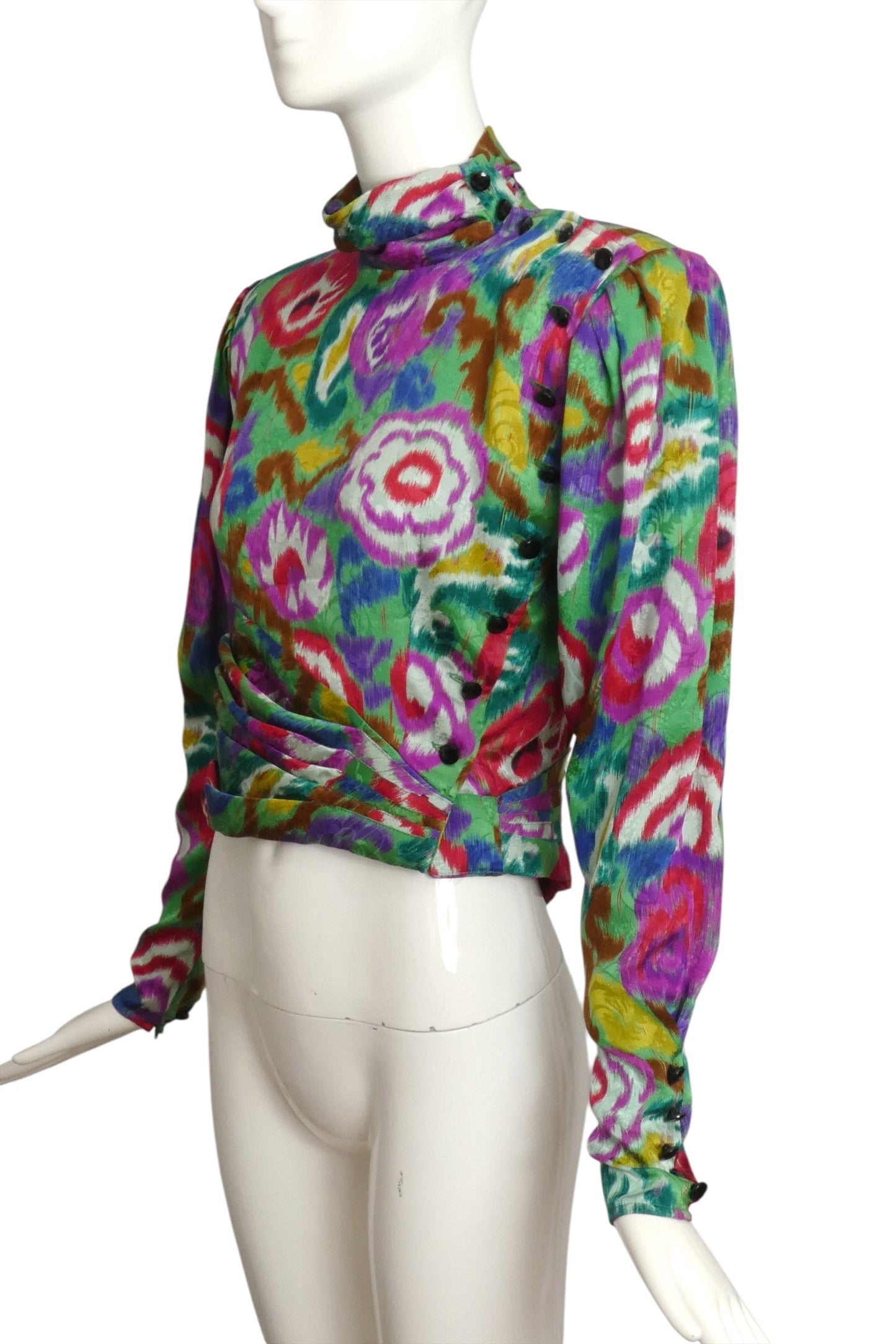EMANUEL UNGARO- 1980s Floral Print Silk Blouse, Size 10