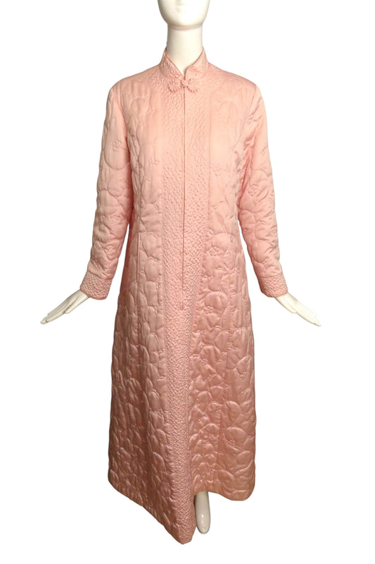 1980s Pink Quilted Satin Robe, Size 8