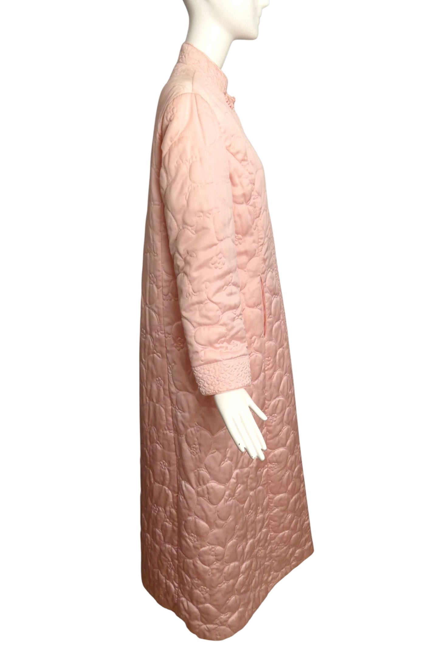 1980s Pink Quilted Satin Robe, Size 8