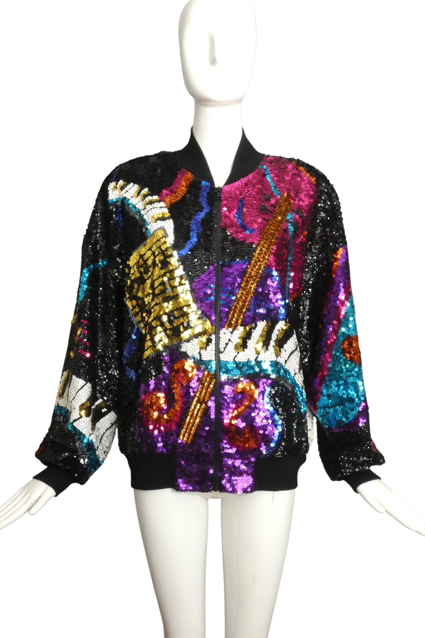 1990s Multi Color Sequin Bomber Jacket, Size 10