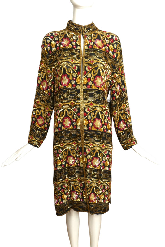 1980s Beaded & Sequin Chiffon Coat, Size 16