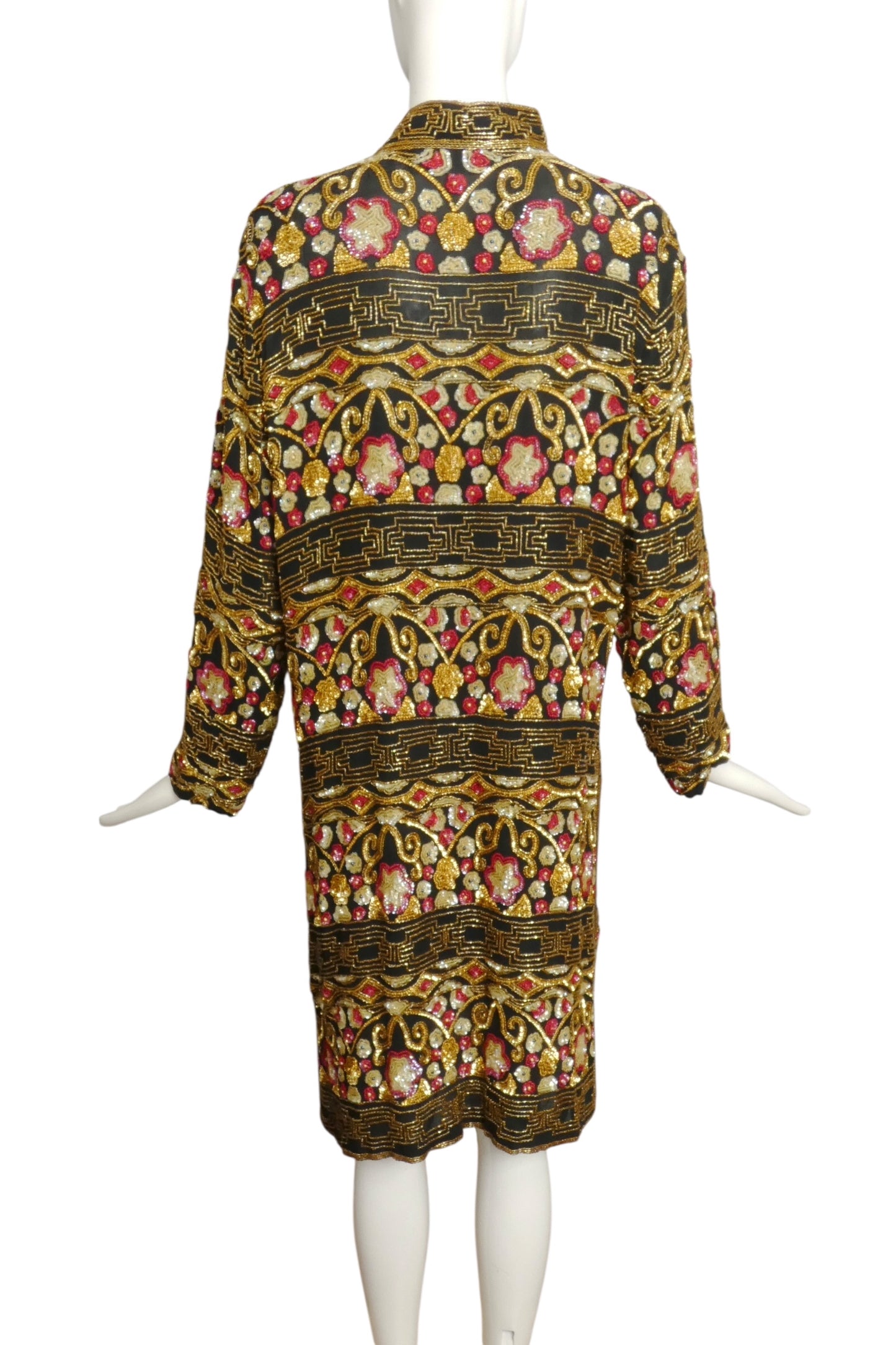 1980s Beaded & Sequin Chiffon Coat, Size 16