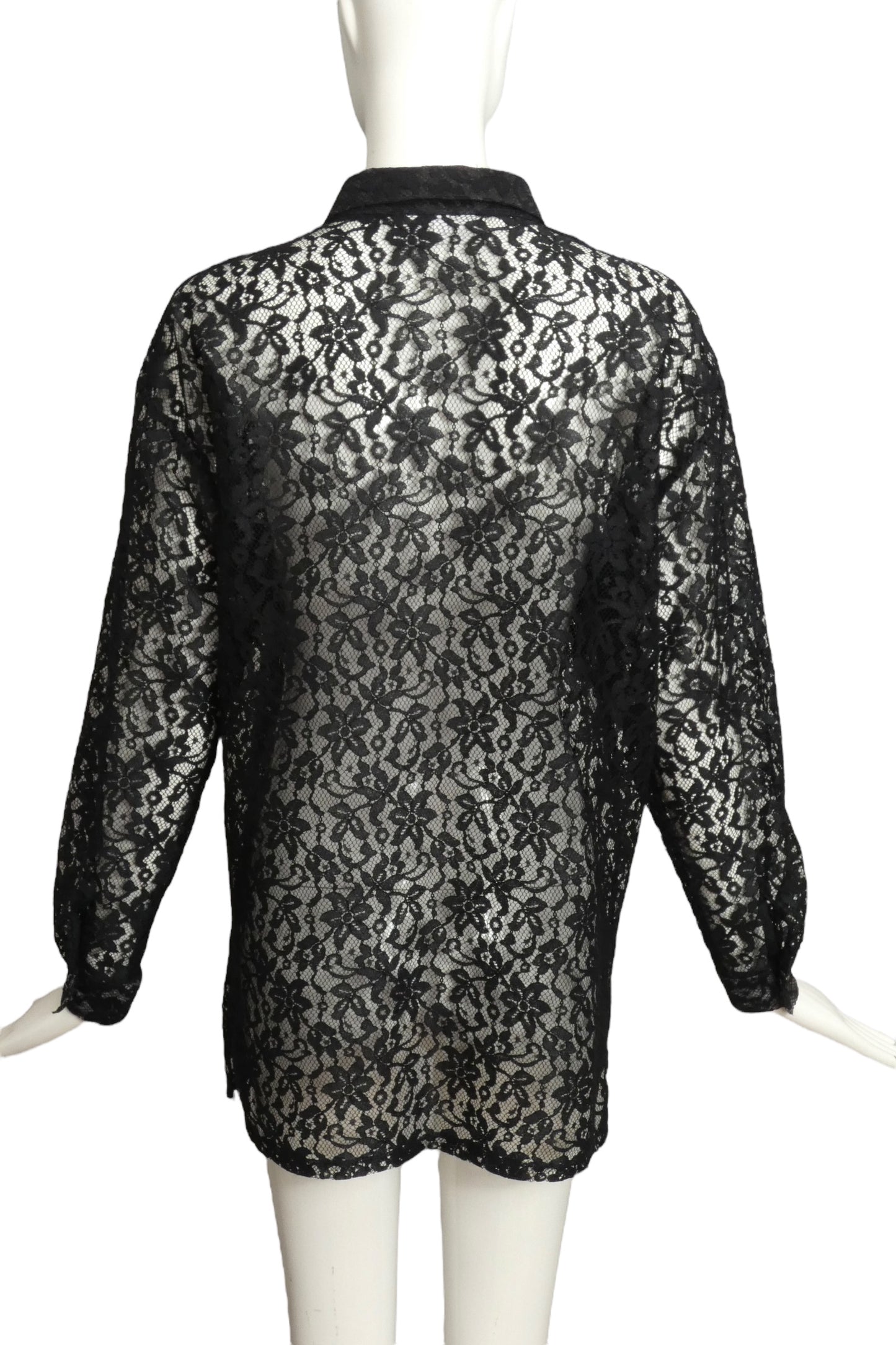 DIANE VON FURSTENBERG- 1970s Black Lace Blouse, Size 10