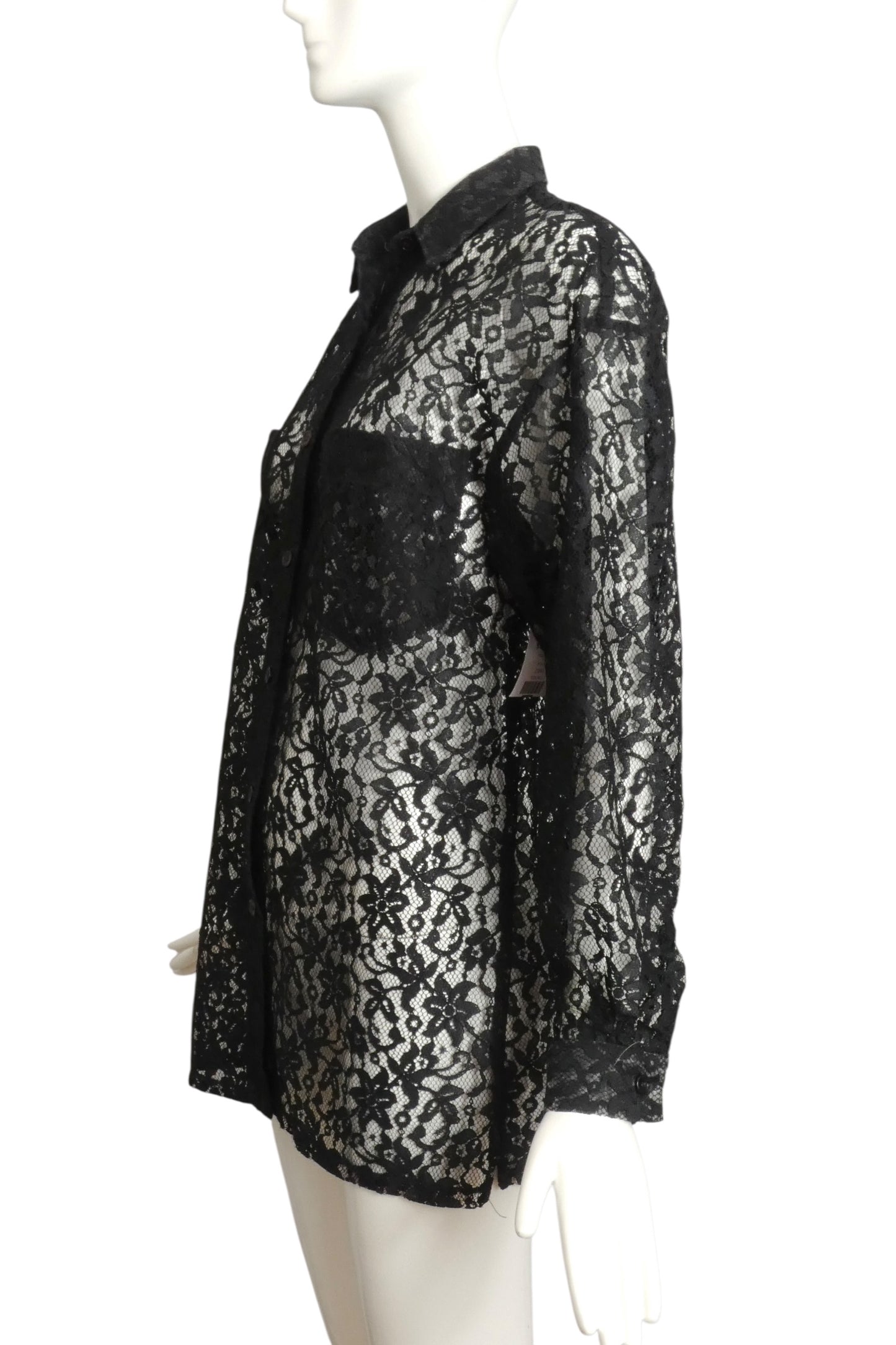 DIANE VON FURSTENBERG- 1970s Black Lace Blouse, Size 10