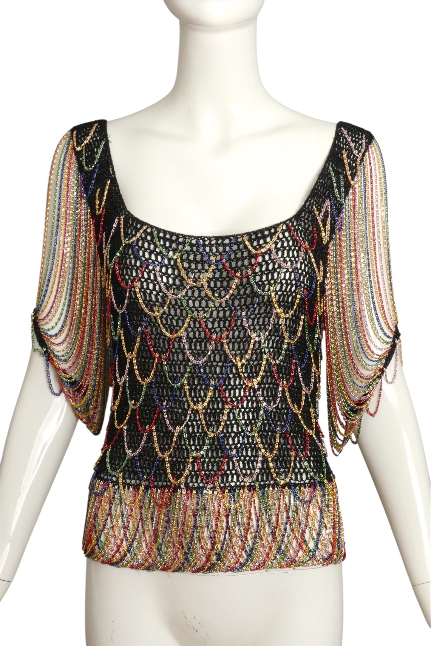 LORIS AZZARO- 1970s Chain Fringe Sweater Top, Size 4