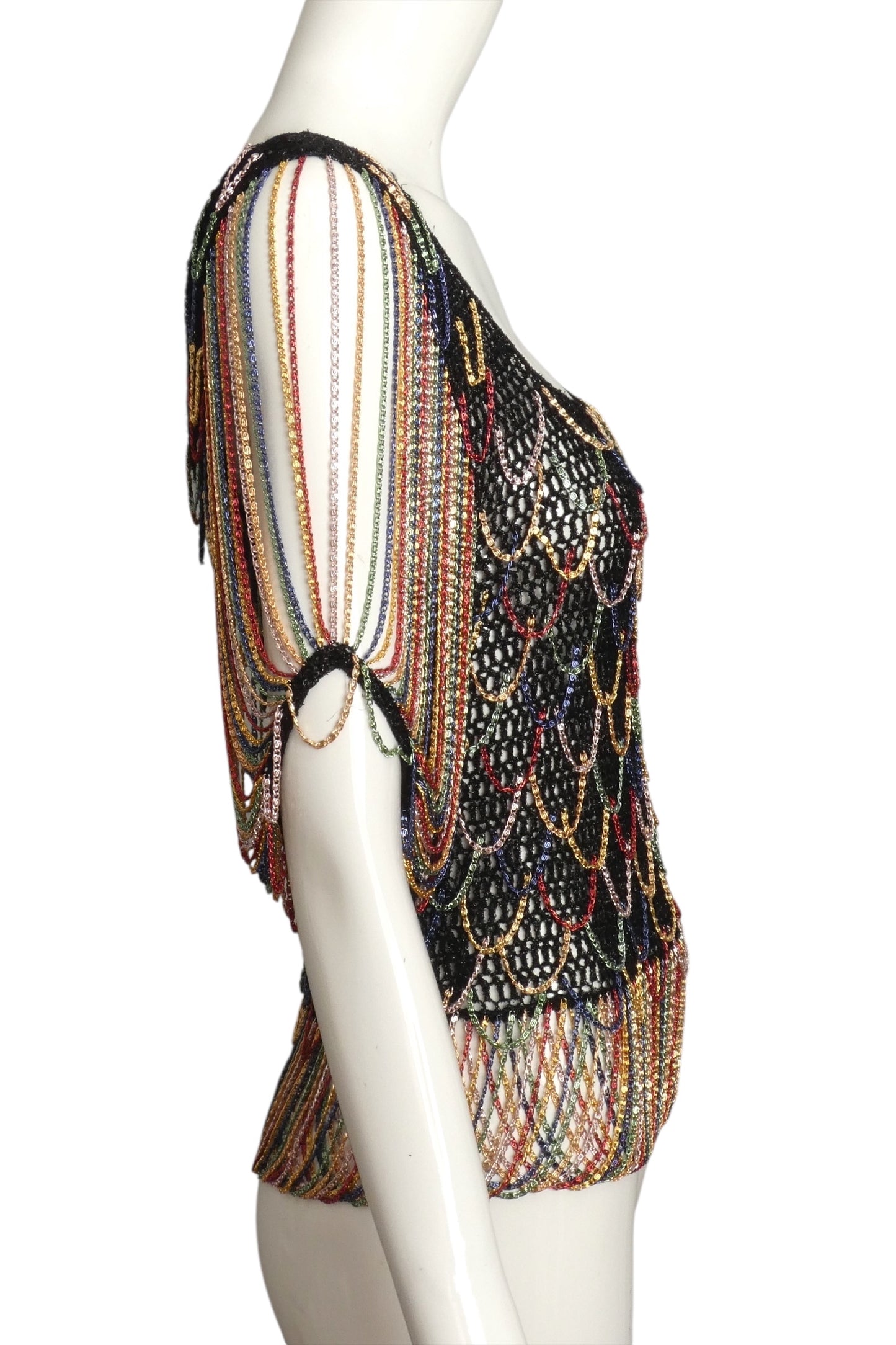 LORIS AZZARO- 1970s Chain Fringe Sweater Top, Size 4