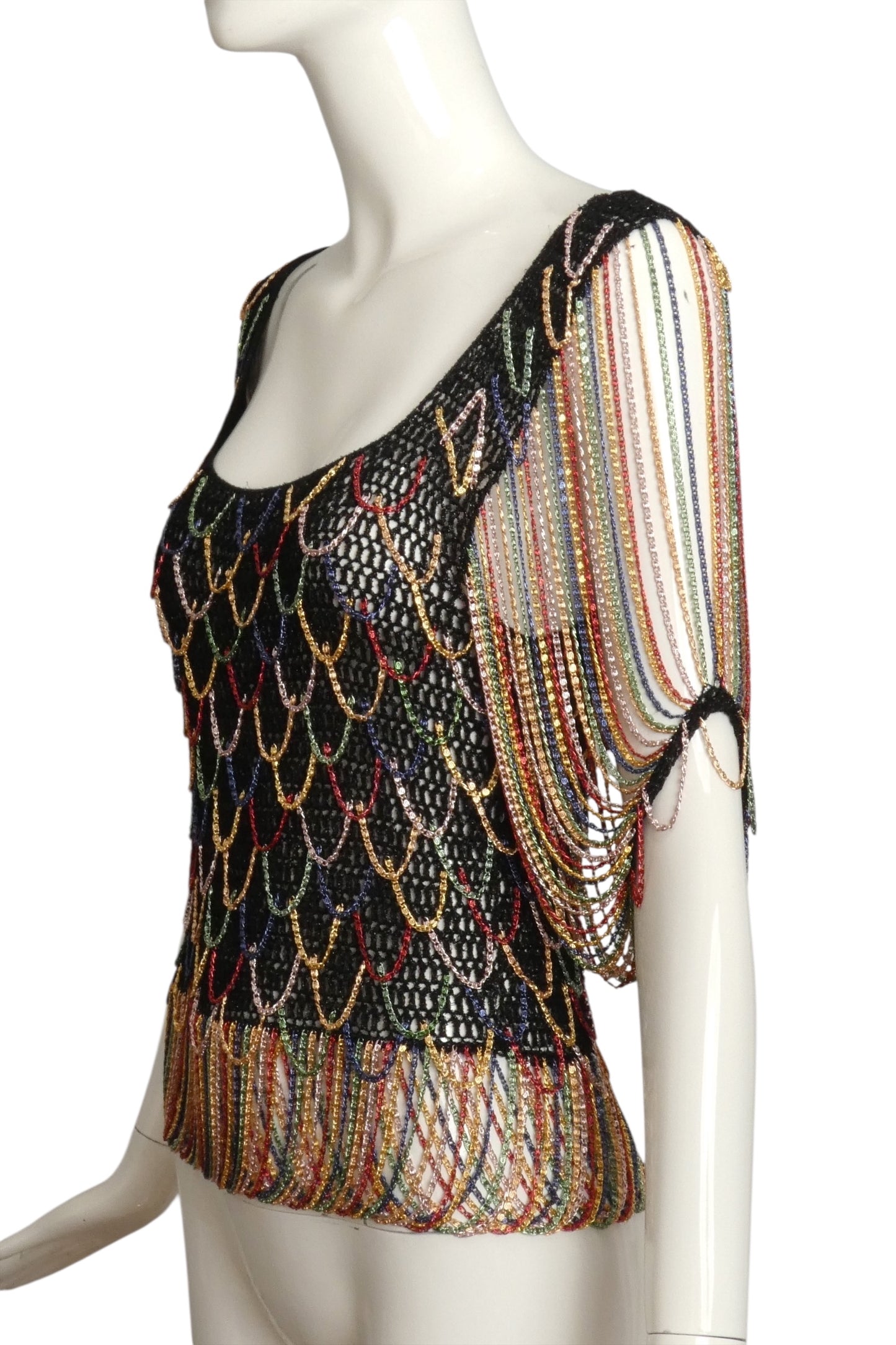 LORIS AZZARO- 1970s Chain Fringe Sweater Top, Size 4