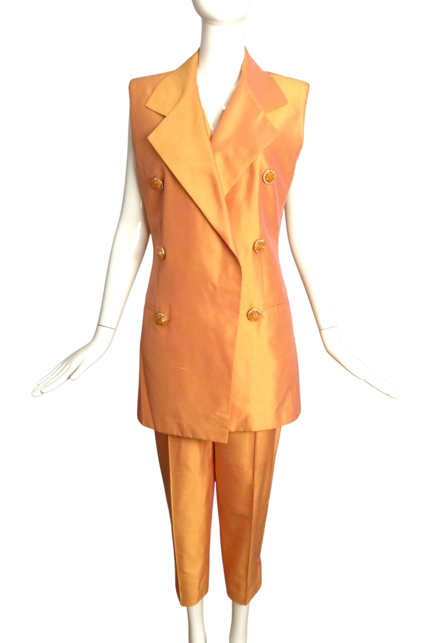 MAX MARA- 1990s Peach Silk Jumpsuit Ensemble, Size 8