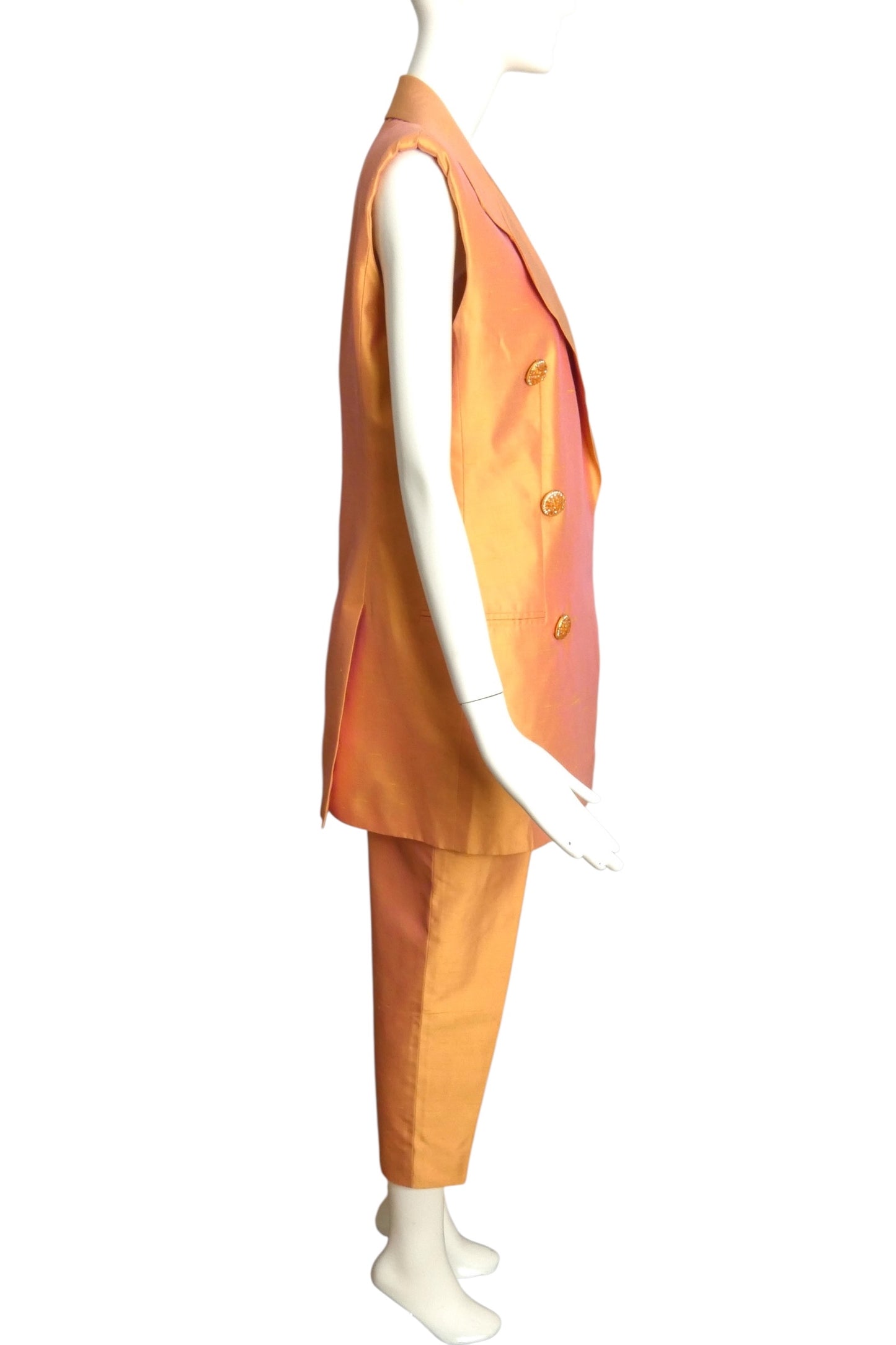 MAX MARA- 1990s Peach Silk Jumpsuit Ensemble, Size 8