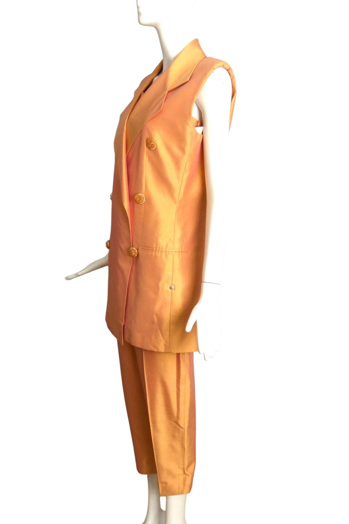 MAX MARA- 1990s Peach Silk Jumpsuit Ensemble, Size 8
