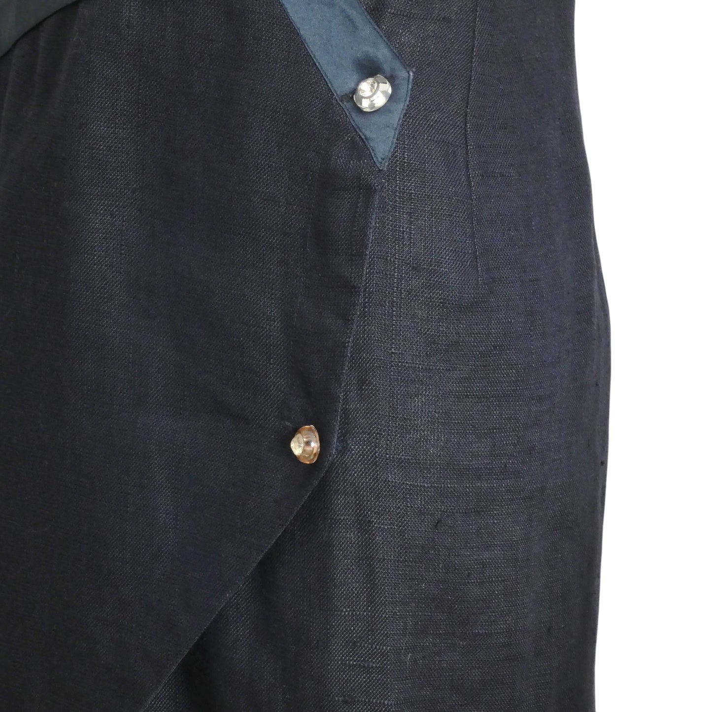 GIANNI VERSACE- 1985 Navy Linen & Silk Wrap Dress, Size 6