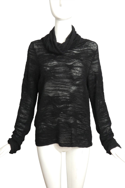 CHANEL- Black Wool Turtle Neck Sweater, Size 14