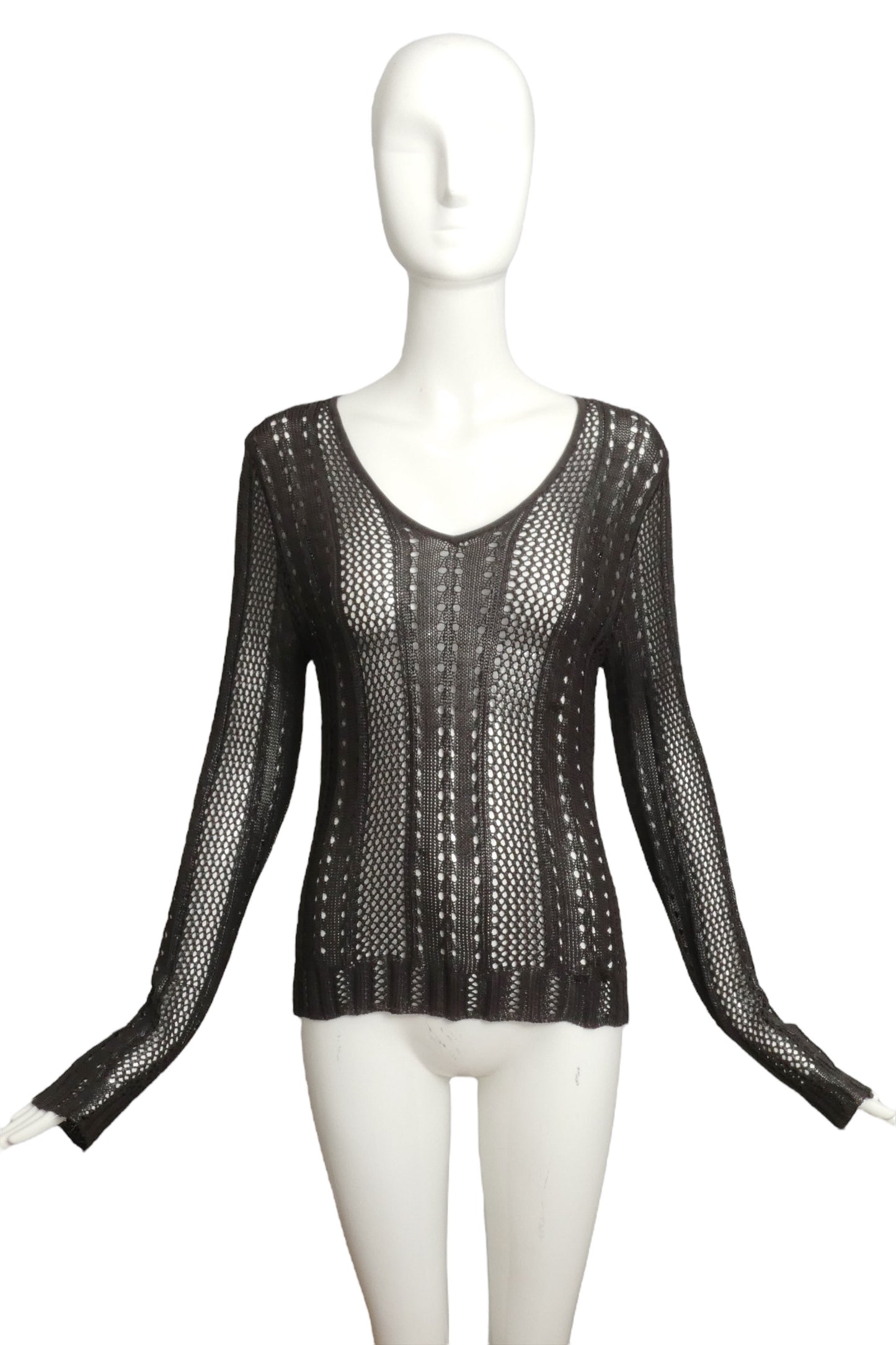 CHRISTIAN DIOR- 2001 Brown Open Weave Sweater, Size 8