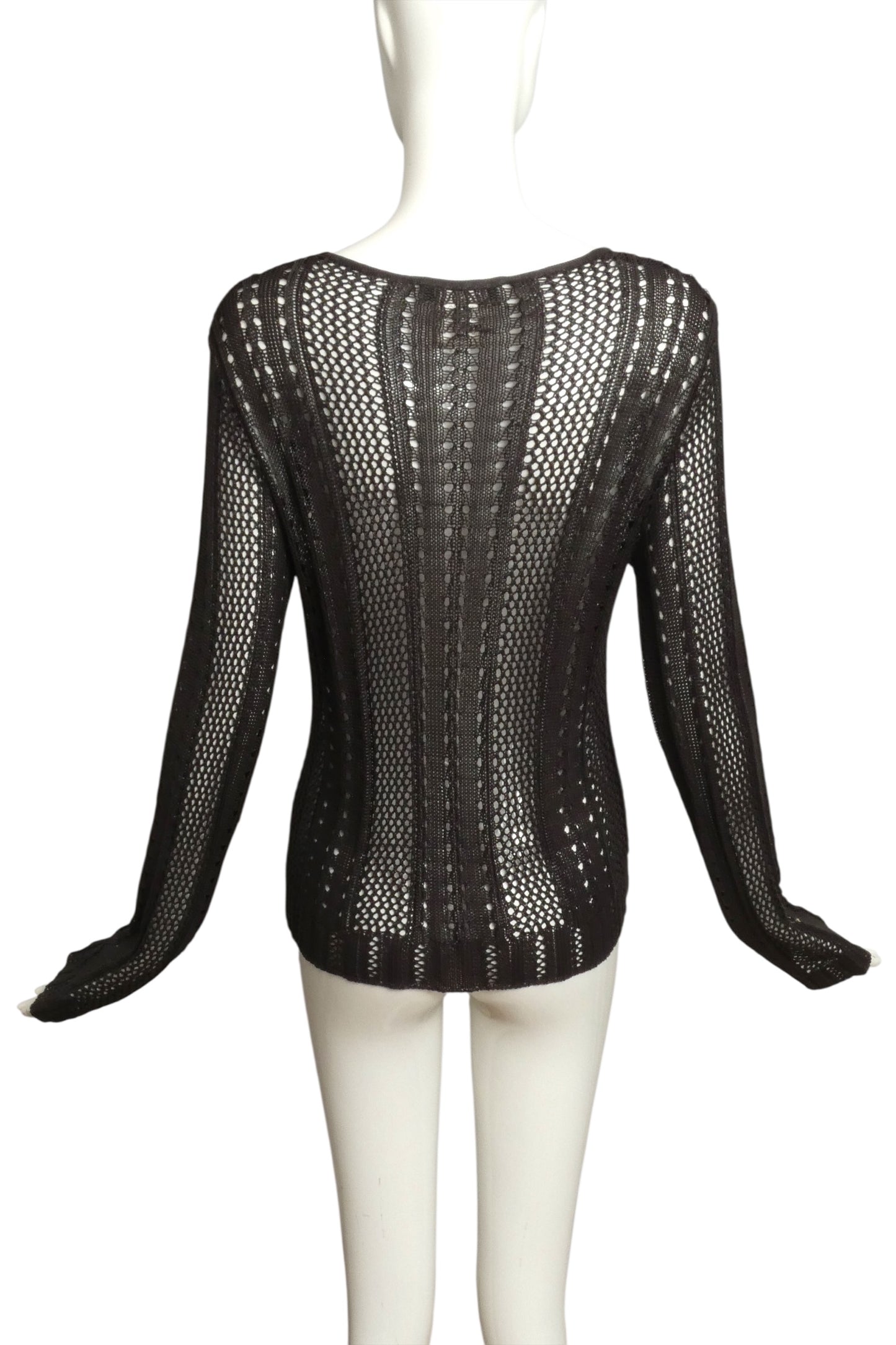 CHRISTIAN DIOR- 2001 Brown Open Weave Sweater, Size 8