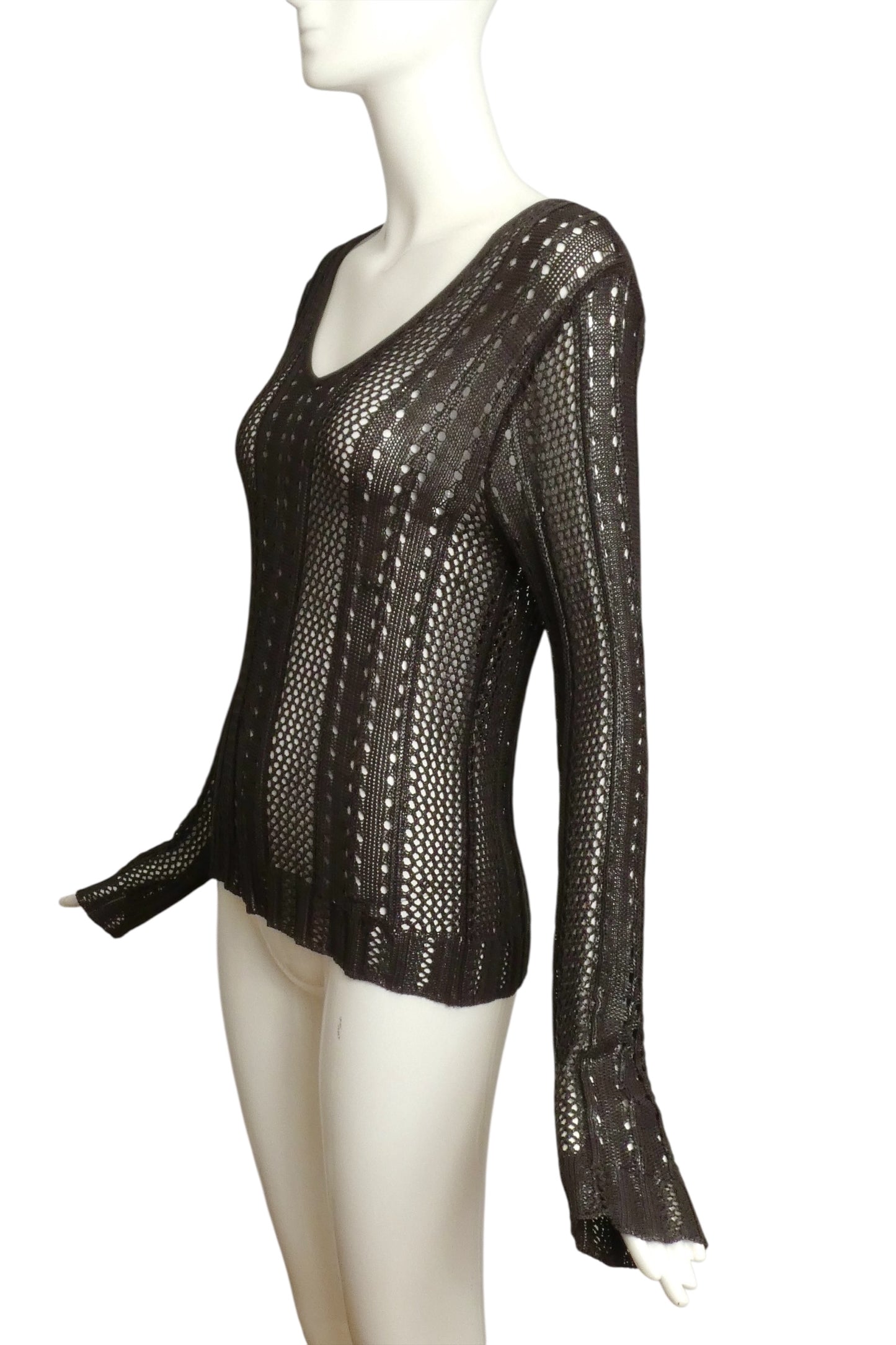 CHRISTIAN DIOR- 2001 Brown Open Weave Sweater, Size 8