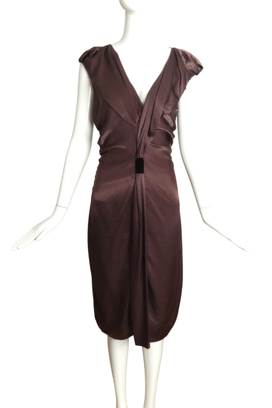 PRADA- 2009 Brown Shirred Cocktail Dress, Size 8