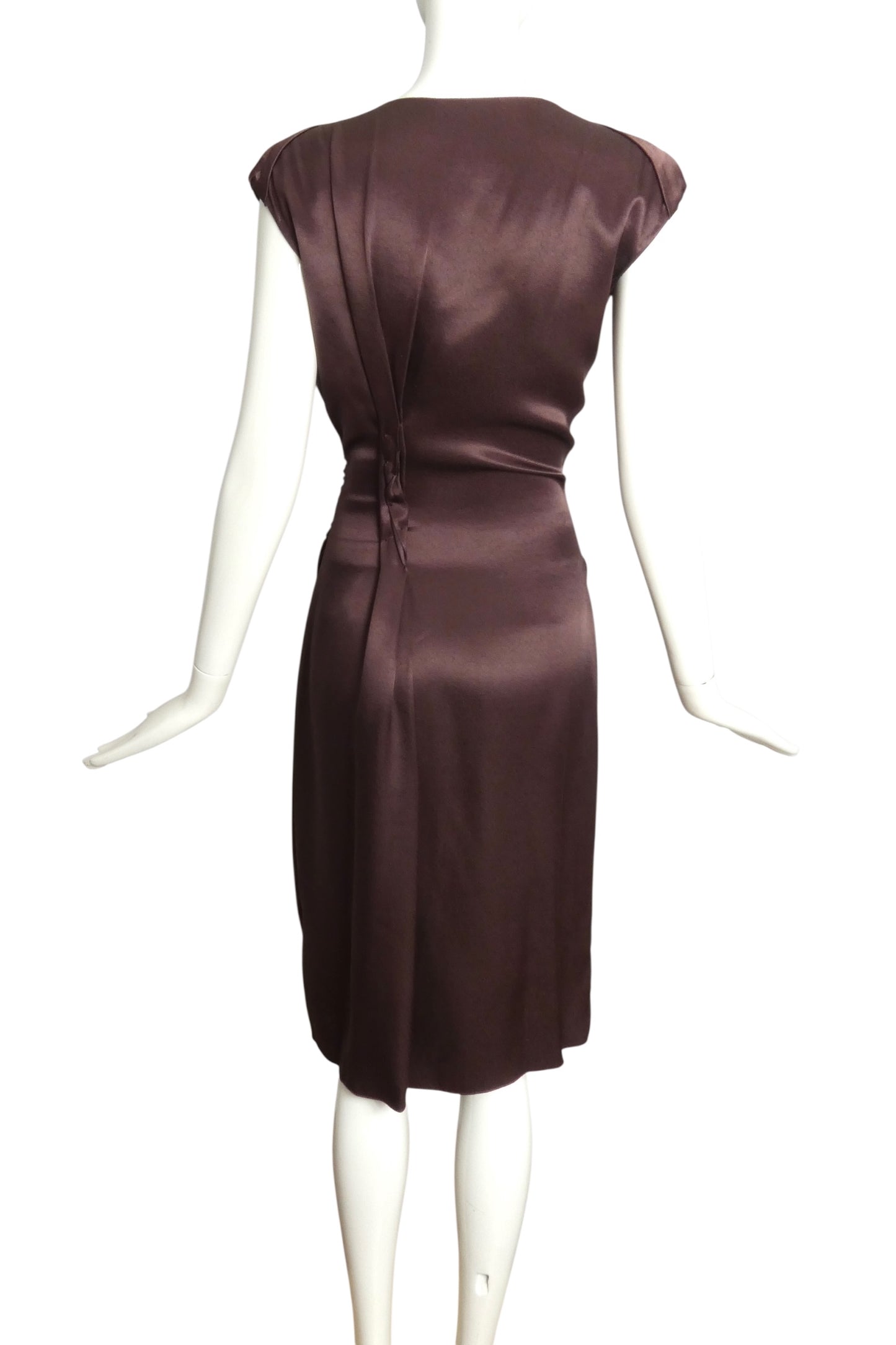 PRADA- 2009 Brown Shirred Cocktail Dress, Size 8