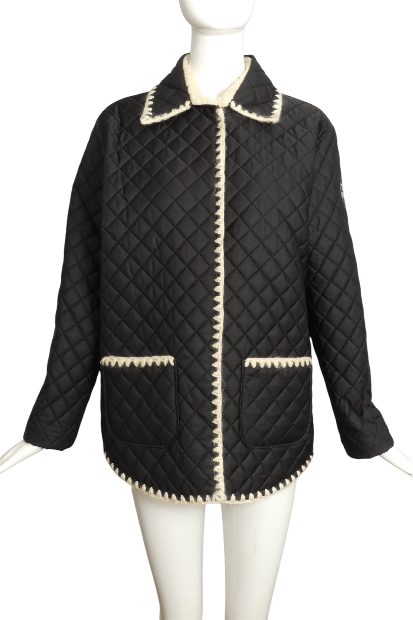 CHANEL- 2018 Black Coco Neige Quilted Coat, Size 14