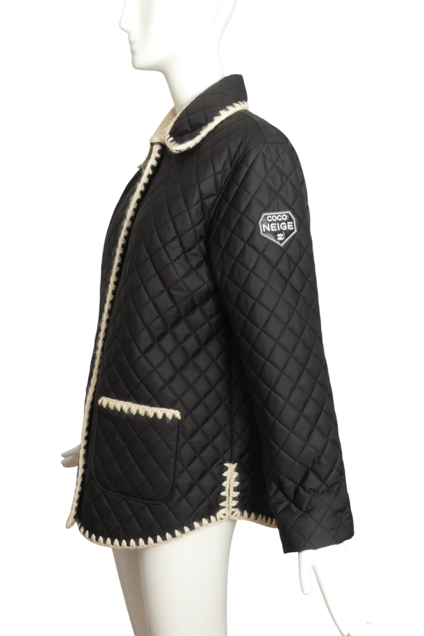 CHANEL- 2018 Black Coco Neige Quilted Coat, Size 14