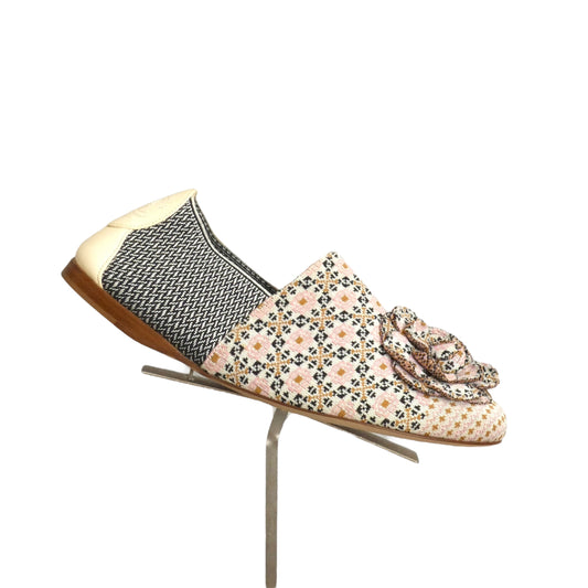CHANEL- Pink & Black Floral Knit Flats, Size 39