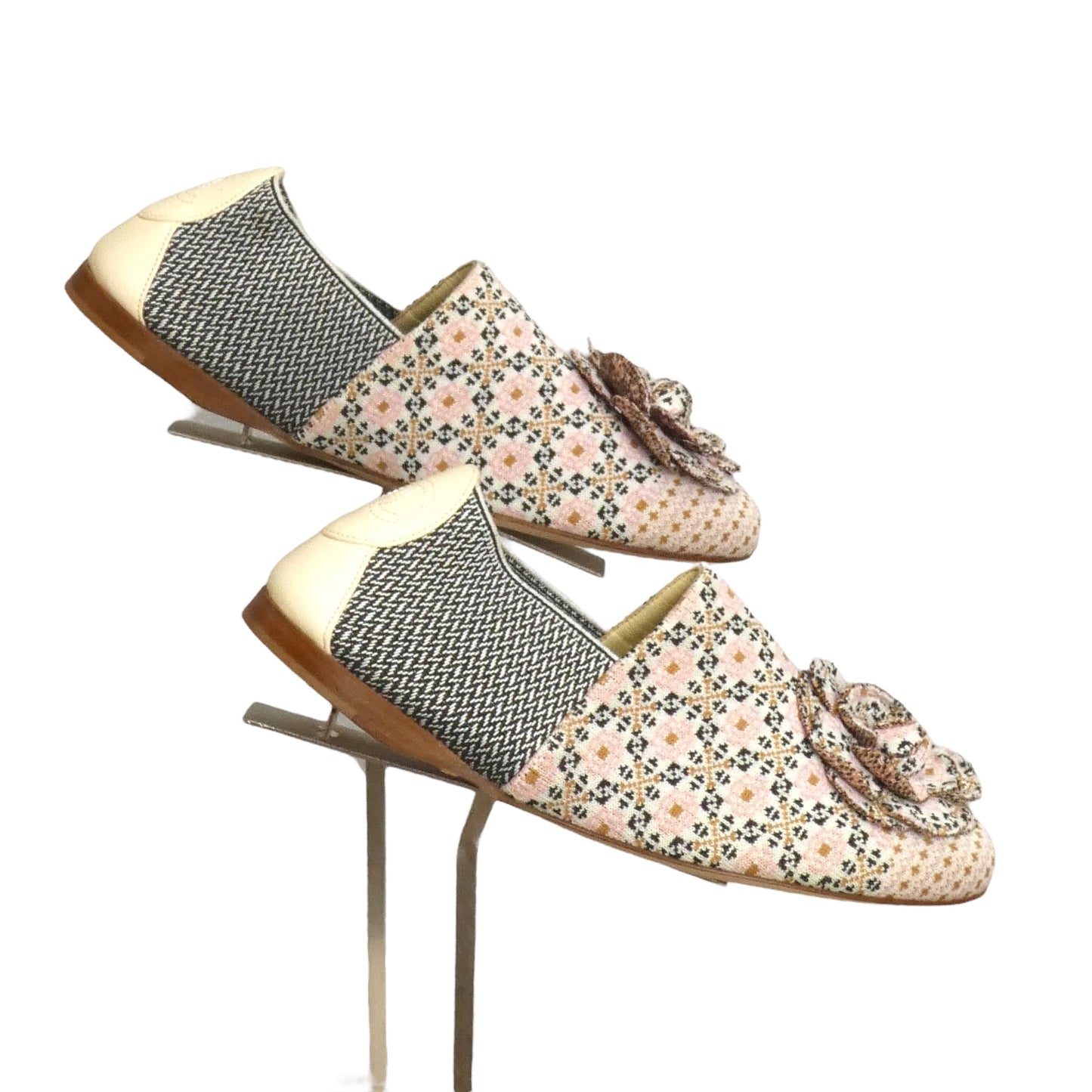 CHANEL- Pink & Black Floral Knit Flats, Size 39