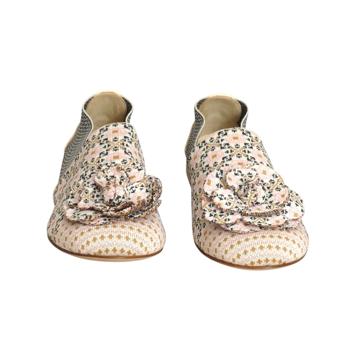 CHANEL- Pink & Black Floral Knit Flats, Size 39