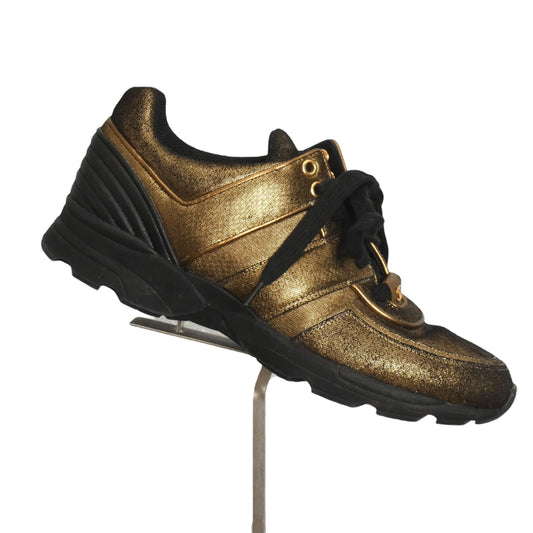 CHANEL- Metallic Gold Sneakers, Size 39