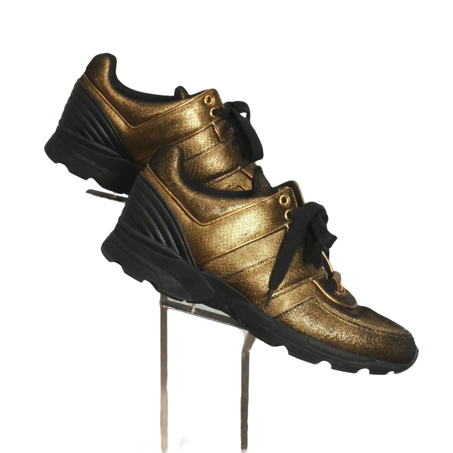 CHANEL- Metallic Gold Sneakers, Size 39