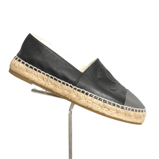 CHANEL- Gray & Black Cap Toe Espadrilles, Size 39