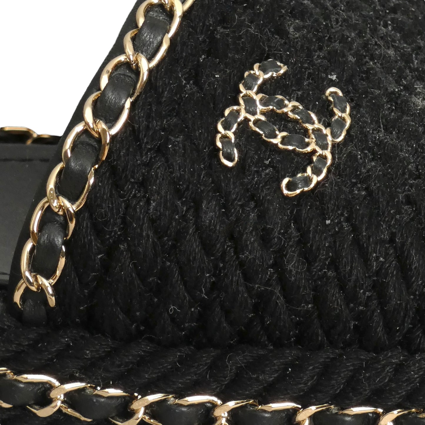CHANEL- Black Rope & Chain "CC" Slides, Size 36
