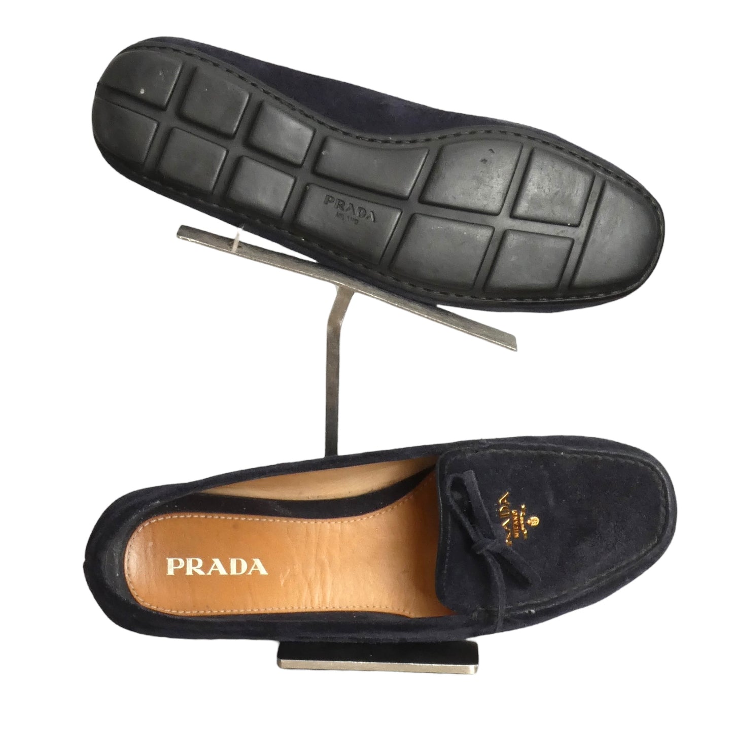 PRADA- Blue Suede Driving Mocassins, Size 38.5