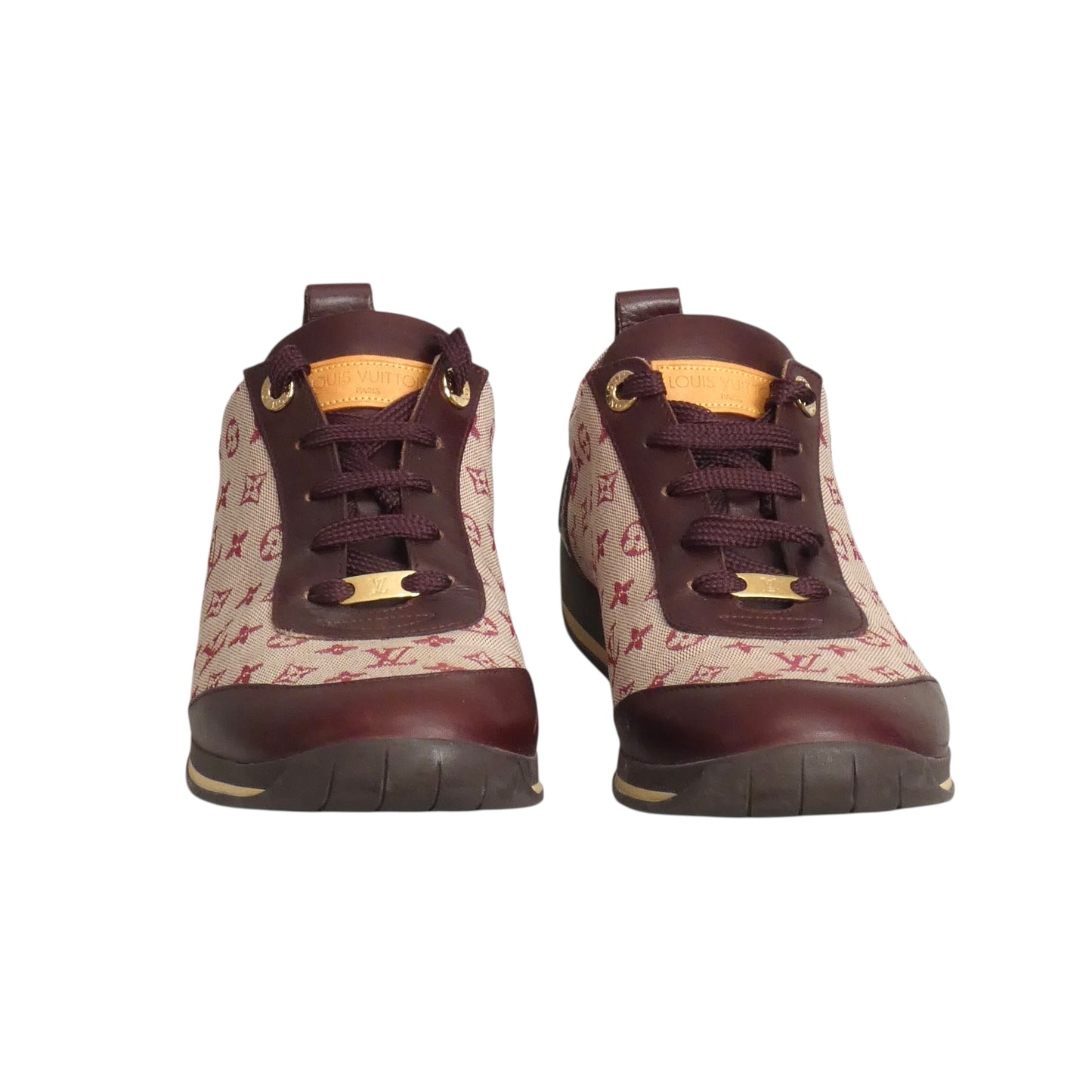 LOUIS VUITTON- Mini Lin Monogram Sneakers, Size 38.5