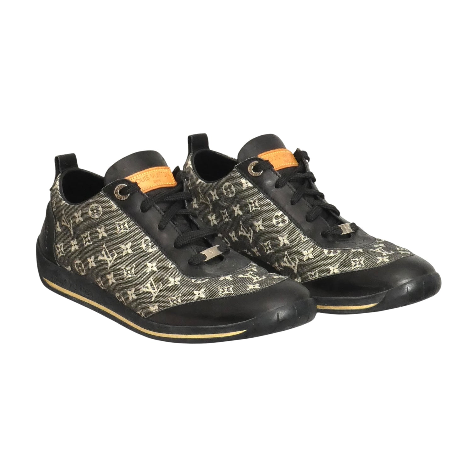 LOUIS VUITTON- Black Mini Lin Monogram Sneakers, Size 38.5