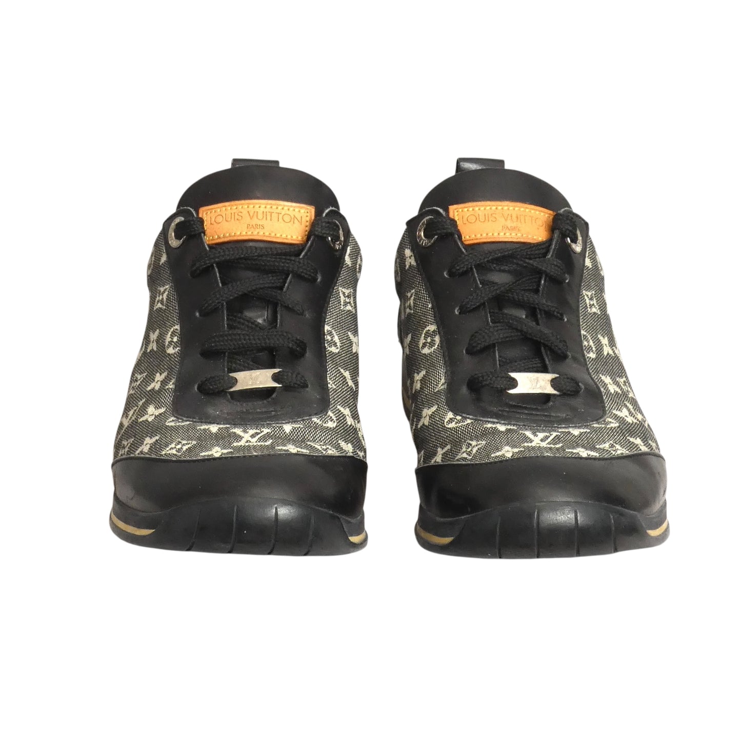 LOUIS VUITTON- Black Mini Lin Monogram Sneakers, Size 38.5