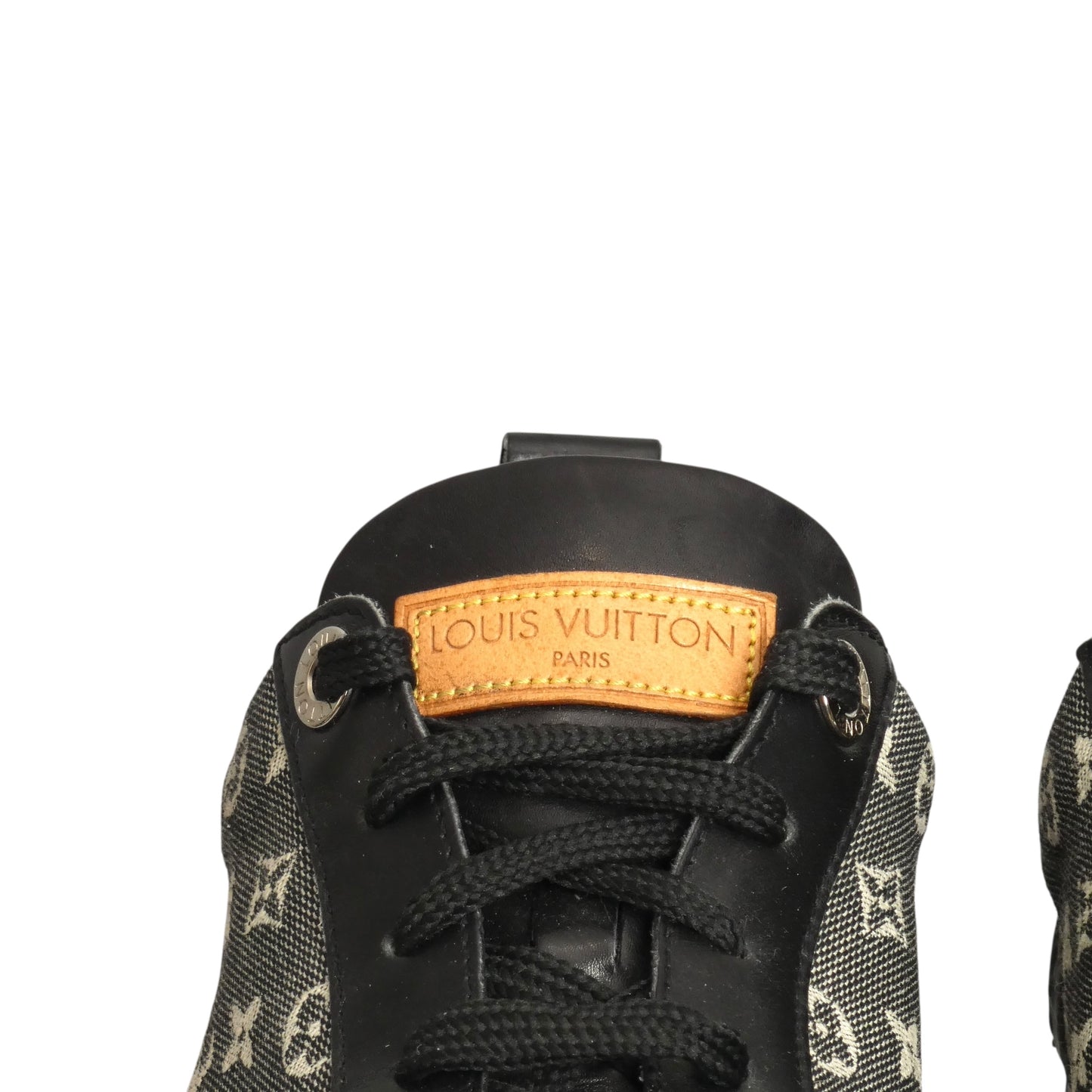 LOUIS VUITTON- Black Mini Lin Monogram Sneakers, Size 38.5