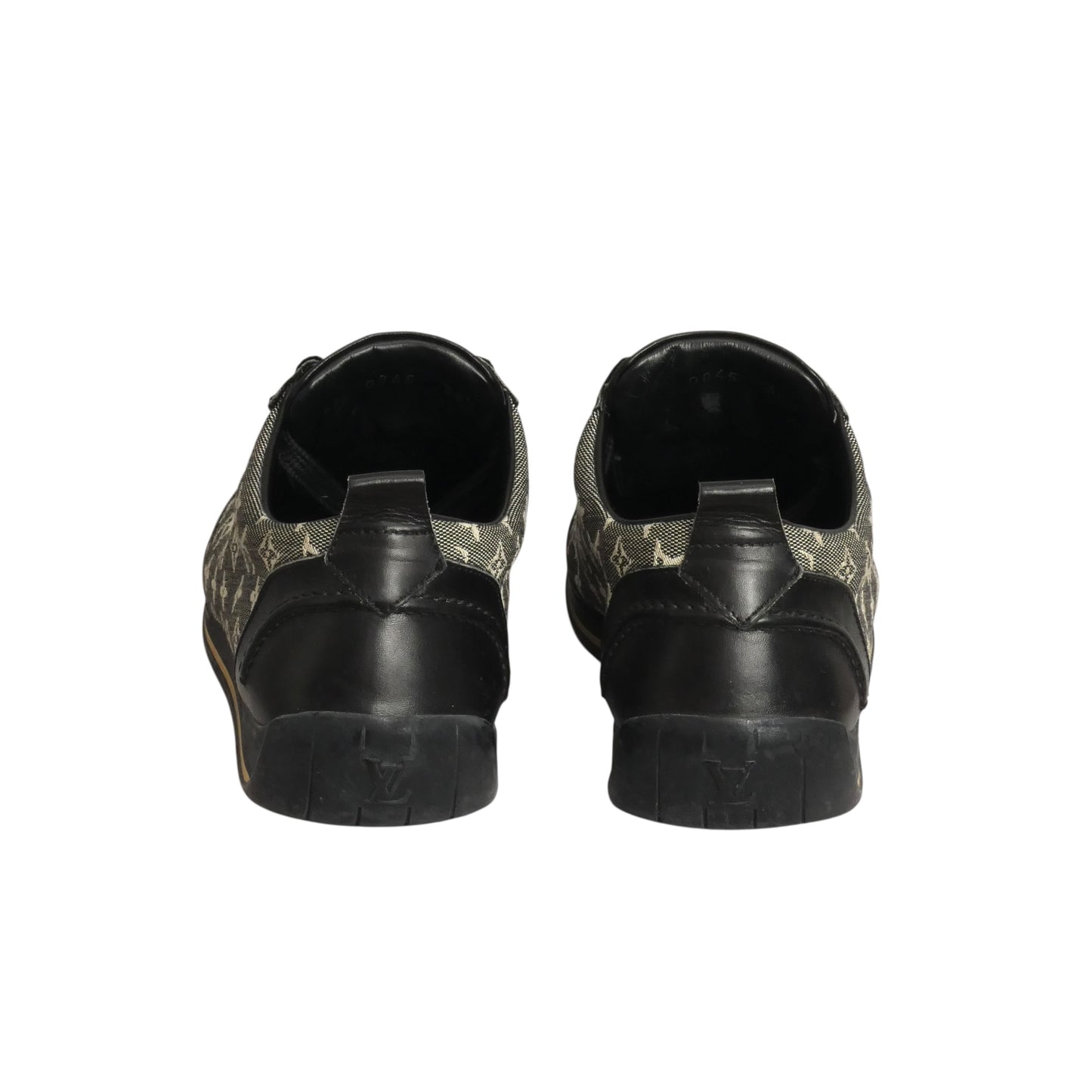 LOUIS VUITTON- Black Mini Lin Monogram Sneakers, Size 38.5