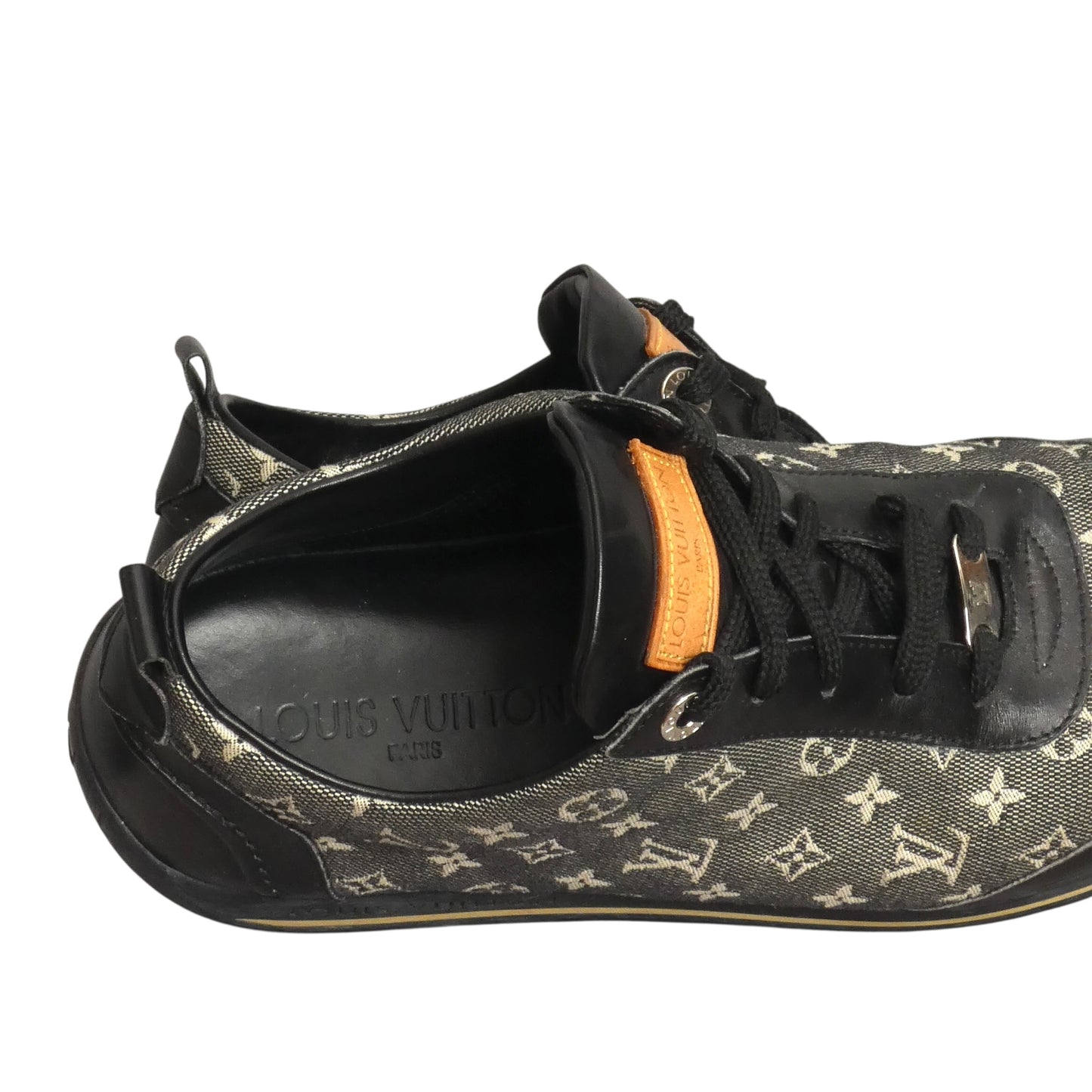 LOUIS VUITTON- Black Mini Lin Monogram Sneakers, Size 38.5