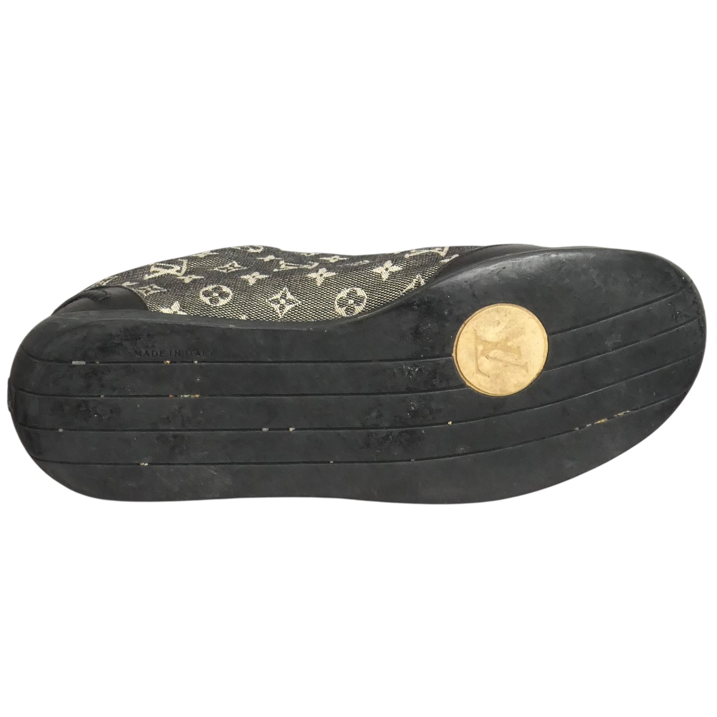 LOUIS VUITTON- Black Mini Lin Monogram Sneakers, Size 38.5