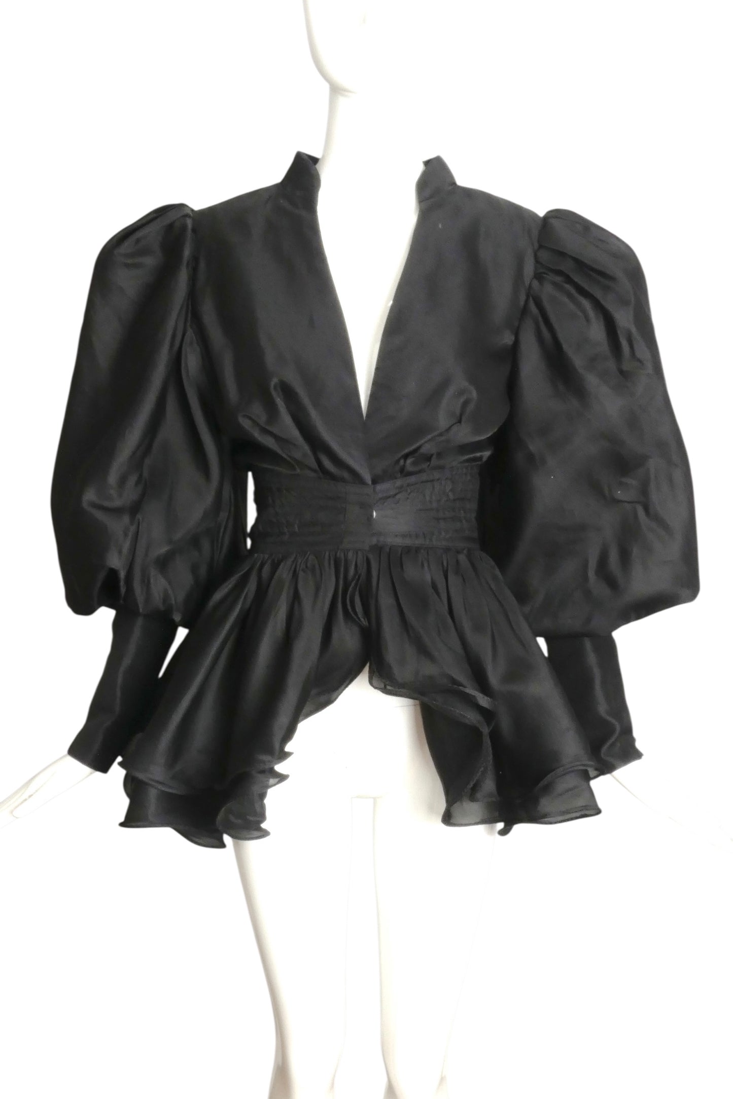 1980s Black Organza Puff Sleeve Jacket, Size 4