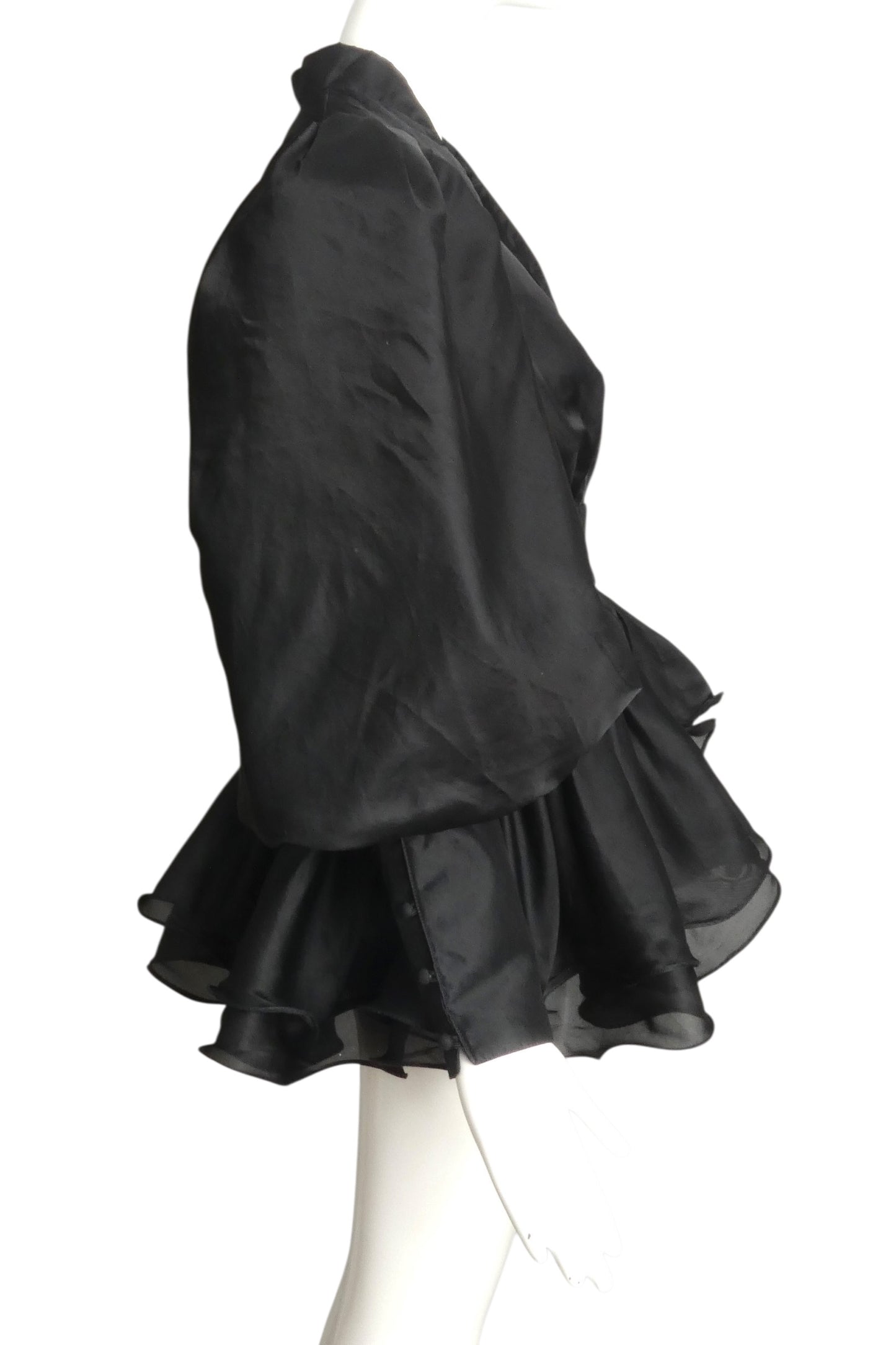 1980s Black Organza Puff Sleeve Jacket, Size 4