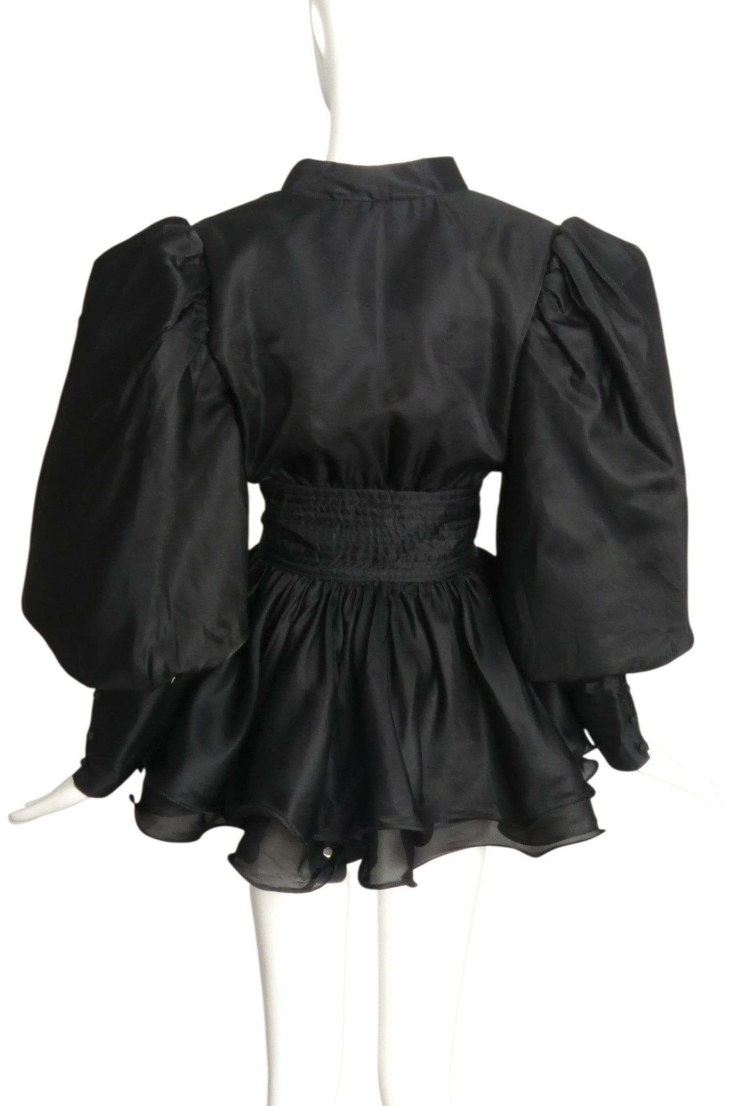 1980s Black Organza Puff Sleeve Jacket, Size 4