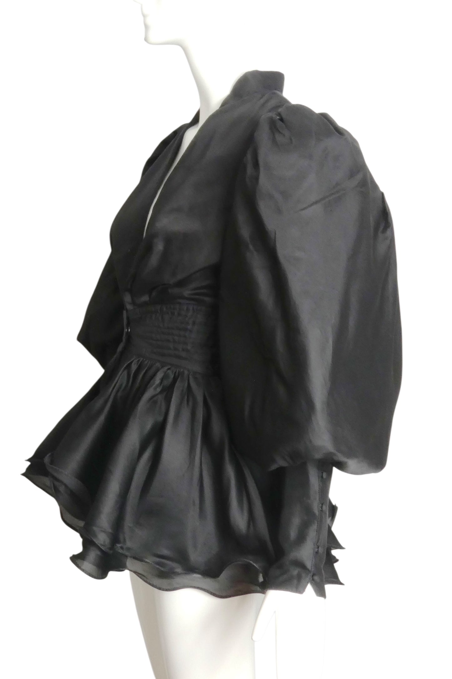 1980s Black Organza Puff Sleeve Jacket, Size 4