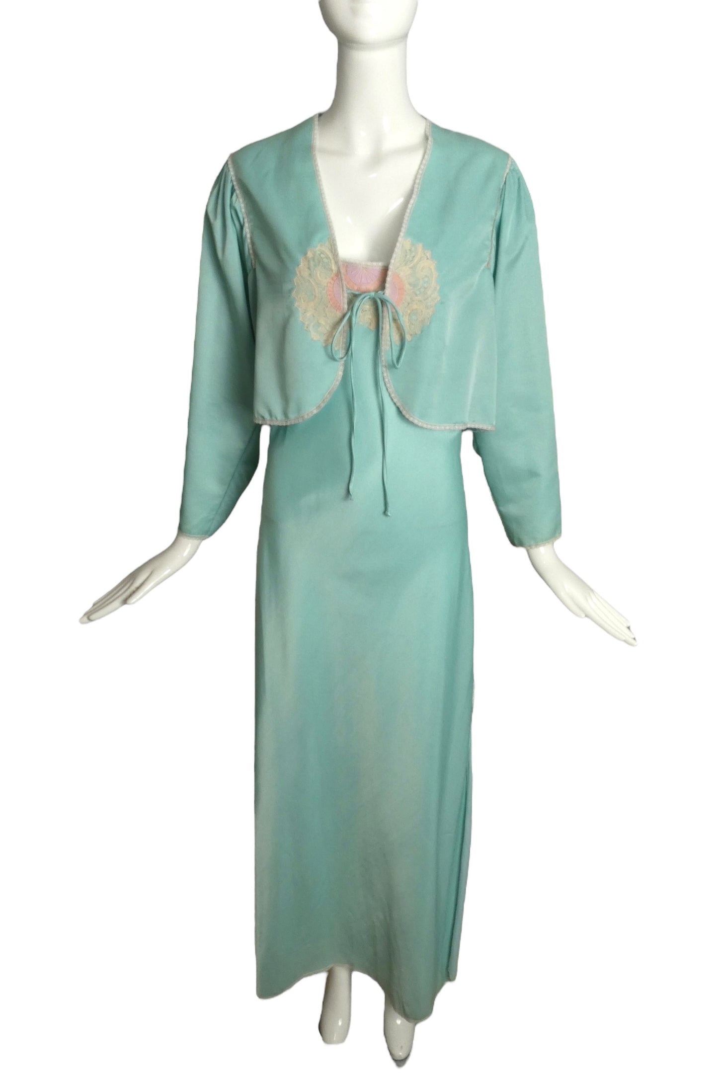 BILL TICE- 1970s 2pc Sateen Knit Nightgown & Bed Jacket, Size 4