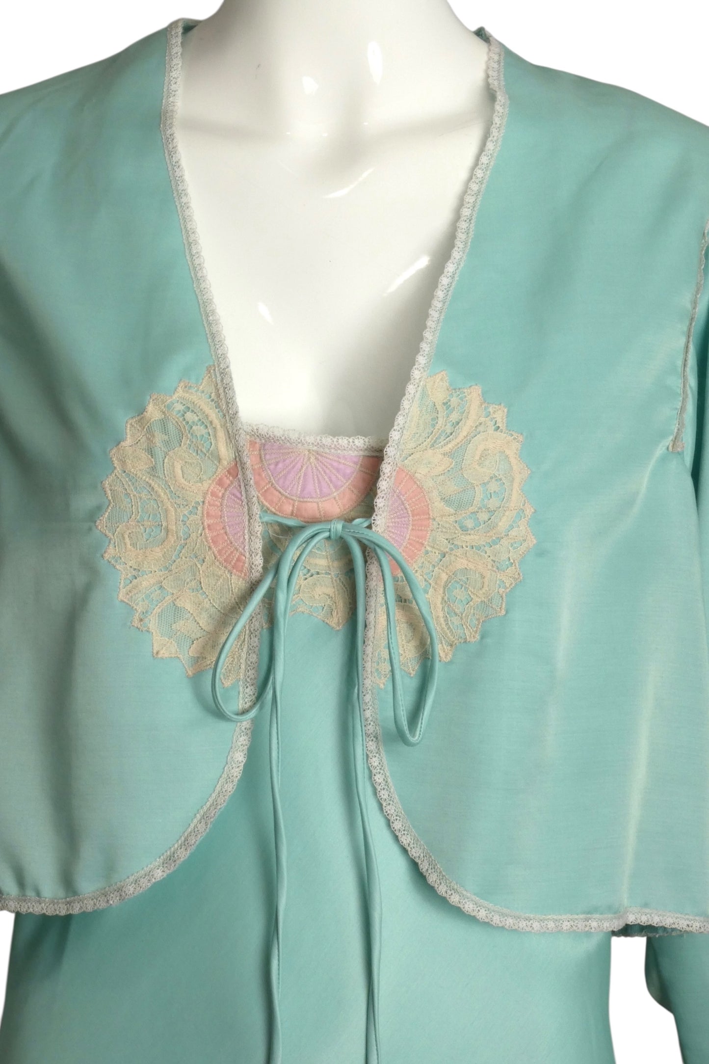 BILL TICE- 1970s 2pc Sateen Knit Nightgown & Bed Jacket, Size 4