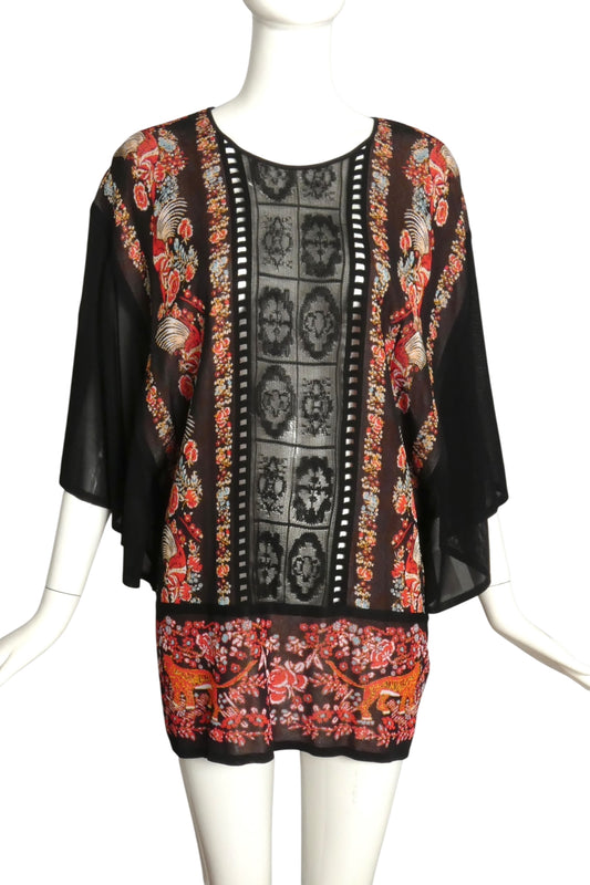 ROBERTO CAVALLI- 2016 Printed Knit Bat Wing Sleeve Top, Size 12