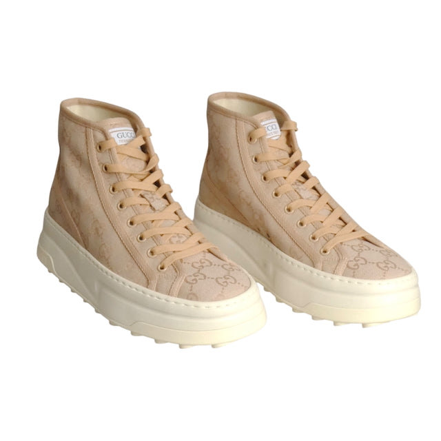 GUCCI- NIB New Canvas GG High Top Sneakers, Size 40