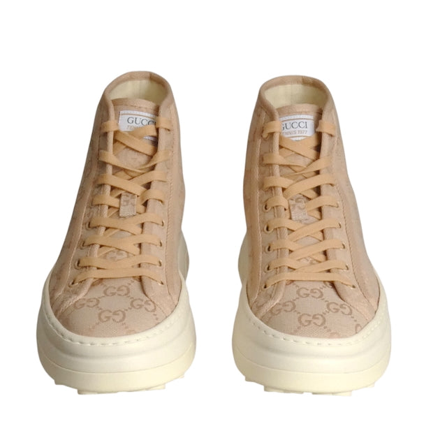 GUCCI- NIB New Canvas GG High Top Sneakers, Size 40