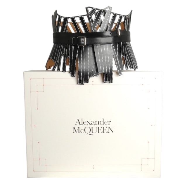 ALEXANDER MCQUEEN- 2023 Black Leather Laser Cut Waist Belt