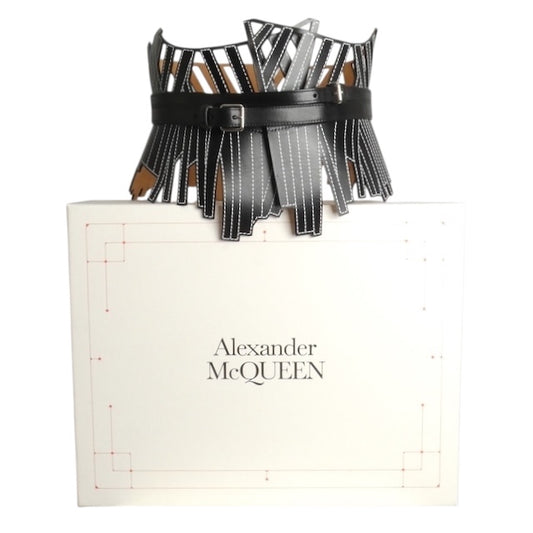 ALEXANDER MCQUEEN- 2023 Black Leather Laser Cut Waist Belt, Size 30